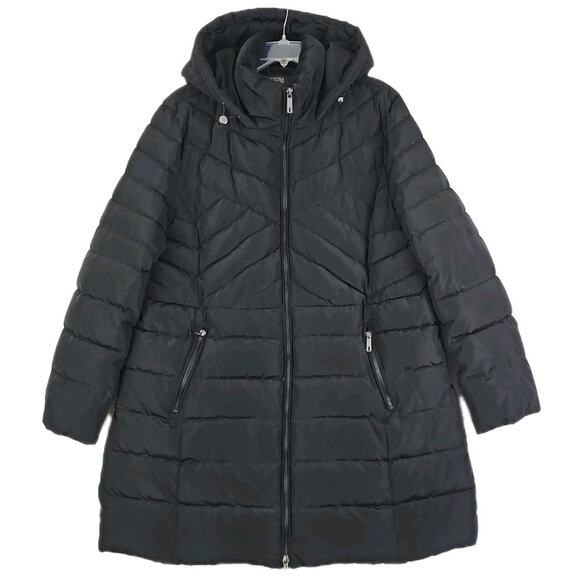 Kenneth Cole Reaction ~Woman Plus Size XXL~ Black Puffer Jacket Long Coat Hooded - Picture 8 of 14